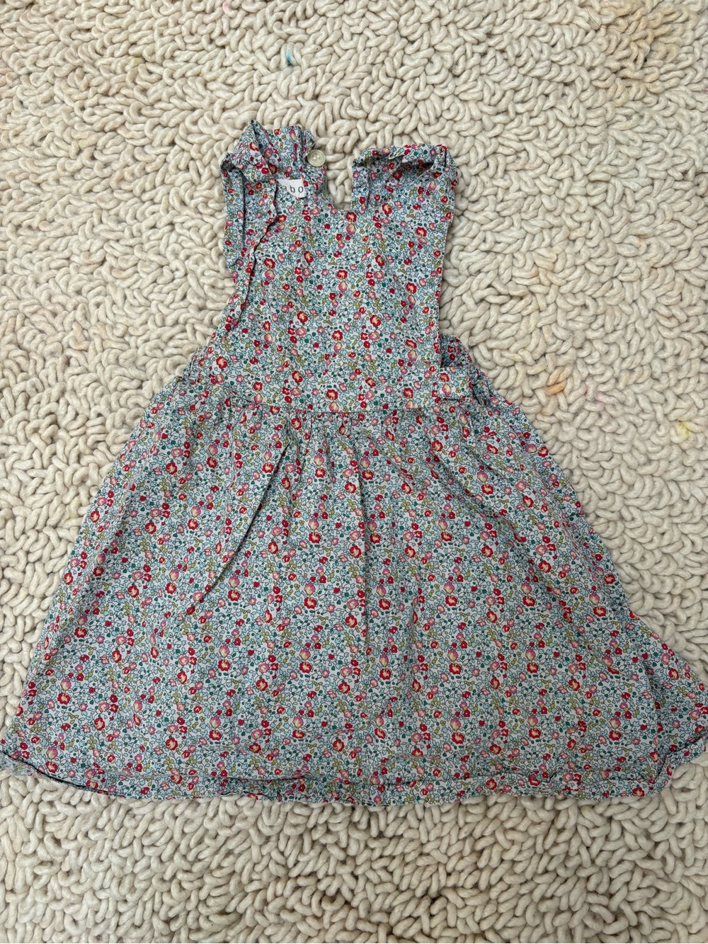 Mabo Floral Sleeveless Pinafore Dress - Blue Red & Green Floral Print